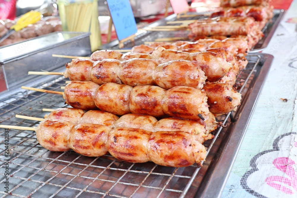 grilled sausages at street food