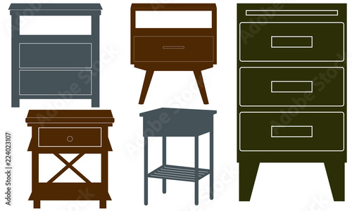 bedside table silhouette designs. These come with 5 different awesome design with high resolution eps vector file and jpeg image. All is black and unique silhouette.