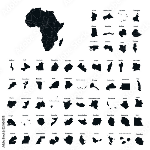 African continent and all countries of Africa. Vector