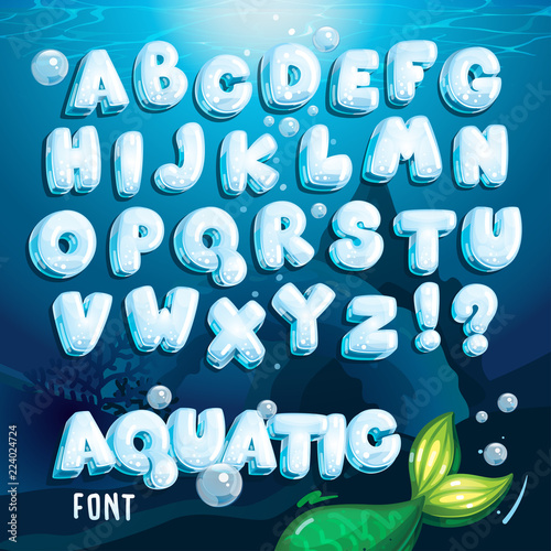vector aquatic font. Cartoon water letters alphabet 