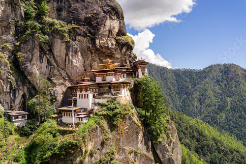 View of Taktsang Monastery or The Tiger's Nest Monastery in Paro Bhutan photo