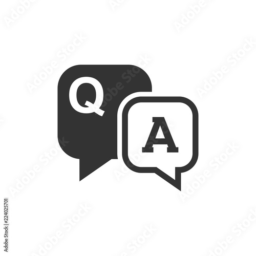 Question and answer icon in flat style. Discussion speech bubble vector illustration on white isolated background. Question, answer business concept.