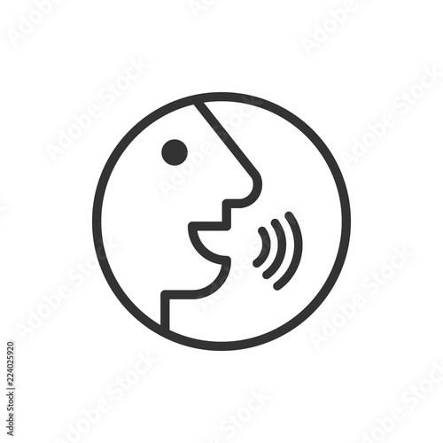 Voice command with sound waves icon in flat style. Speak control vector illustration on white isolated background. Speaker people business concept.