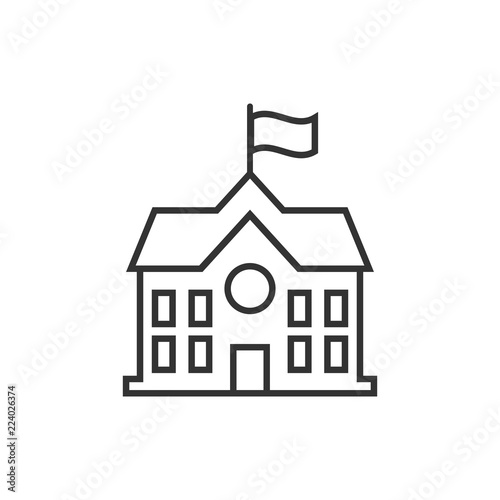 School building icon in flat style. College education vector illustration on white isolated background. Bank, government business concept.