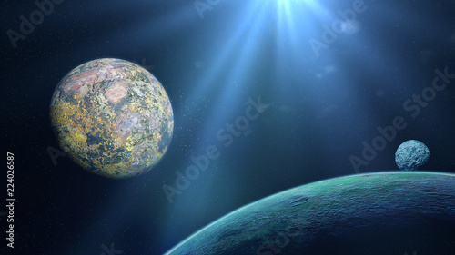 Fototapeta Naklejka Na Ścianę i Meble -  alien planet system, beautiful exoplanets in outer spac