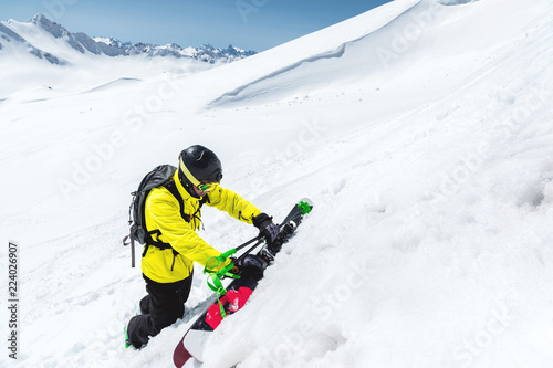 Winter snow covered mountain peaks in Caucasus. Great place for winter sports