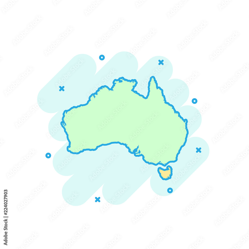 Fototapeta Cartoon colored Australia map icon in comic style
