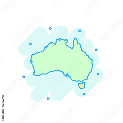 Obraz na plátně Cartoon colored Australia map icon in comic style