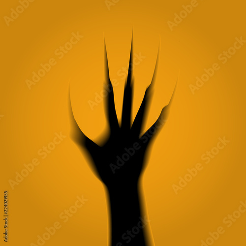 Outlines of a zombie's hand with claws from the grave carved on a pumpkin. The volume, 3D. Horror, fear, panic. Halloween. The black gap. 10 eps