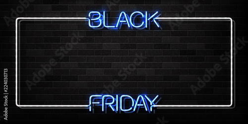 Vector realistic isolated neon sign of Black Friday frame logo for decoration and covering on the wall background. Concept of sale and discount.