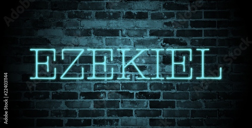 Tableau sur toile first name Ezekiel in blue neon on brick wall