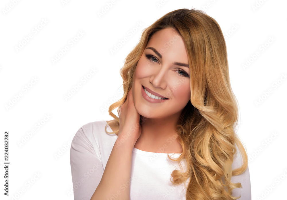 Blonde hair model woman. Female portrait. Studio shot. Blonde hair model woman. Female portrait. Studio shot.