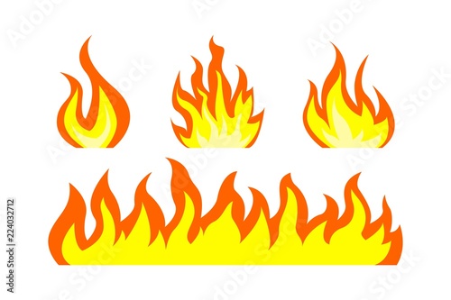 Fire. Flame of fire bonfire. A band of flame of fire. Vector isolated on white background.