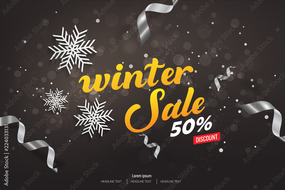 Fototapeta premium Winter Sale 50% Discount Vector Background Illustration