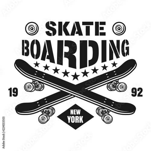 Skateboarding vector emblem with two skate decks