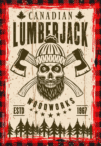 Lumberjack vector poster with bearded skull