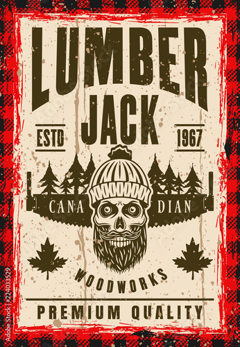 Bearded skull of lumberjack in hat vector poster
