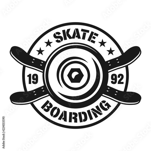 Skateboarding vector emblem with wheel and decks 