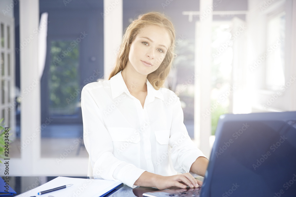 Young woman using her notebook in the office
