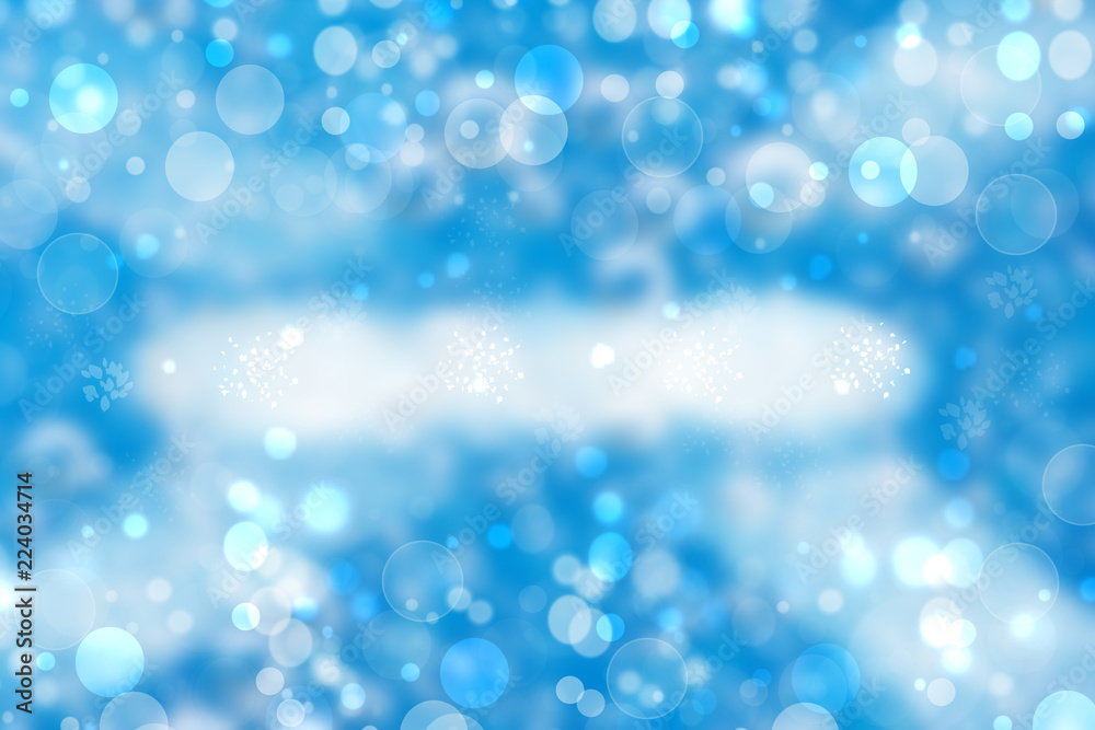 Abstract white lightening bokeh circles from unterwater bubbles. Beautiful blue illustration.