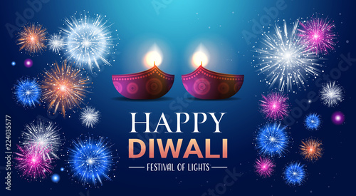 happy diwali traditional indian lights hindu festival celebration holiday concept flat greeting card template invitation horizontal copy space vector illustration