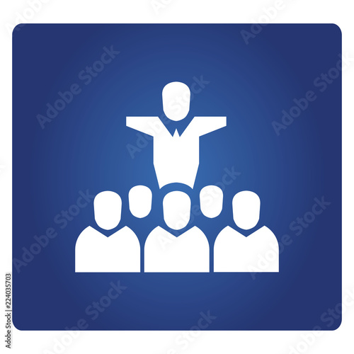 business man standing among crowd of people on blue background for leadership concept
