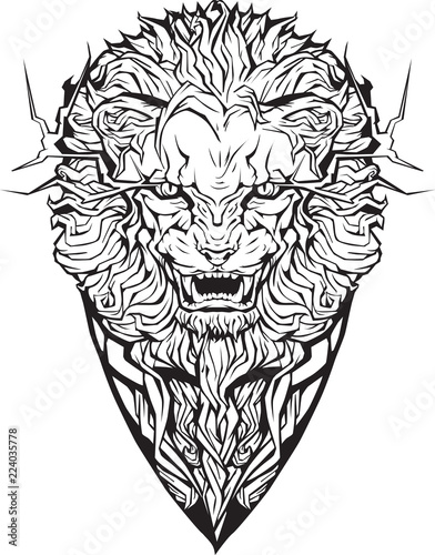 angry lion. Isolated. Coloring page.