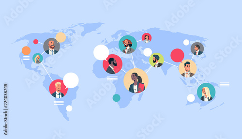 People network world map chat bubbles global
