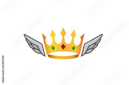 Creative Crown Wings Logo Symbol Vector Illustration