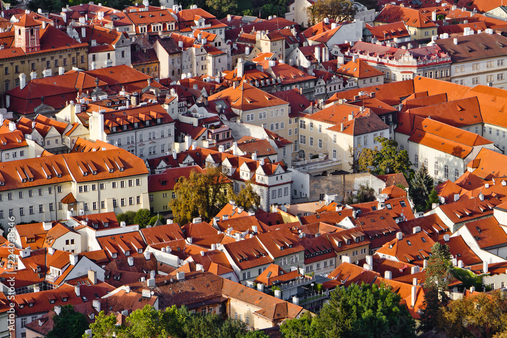 Prague traditional red roofs. Prague city, Czech republic