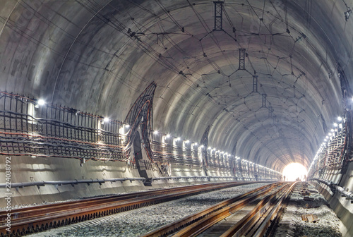 Modern railway tunnel. New railway tunnel in Carpathian mountains, Ukraine