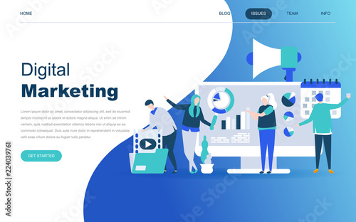 Modern flat design concept of Digital Marketing for website and mobile website development. Landing page template. Business analysis, content strategy and management. Vector illustration.