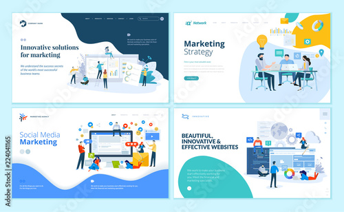 Set of web page design templates for internet marketing, social media, website design and development. Modern vector illustration concepts for website and mobile website development. 
