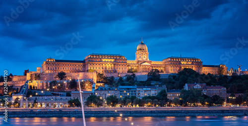 Famous Royal Palace in Budapest in dusk