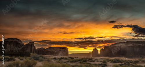 Dramatic sunset light at Monument Valley in the Navajo Nation on the Arizona - Utah border