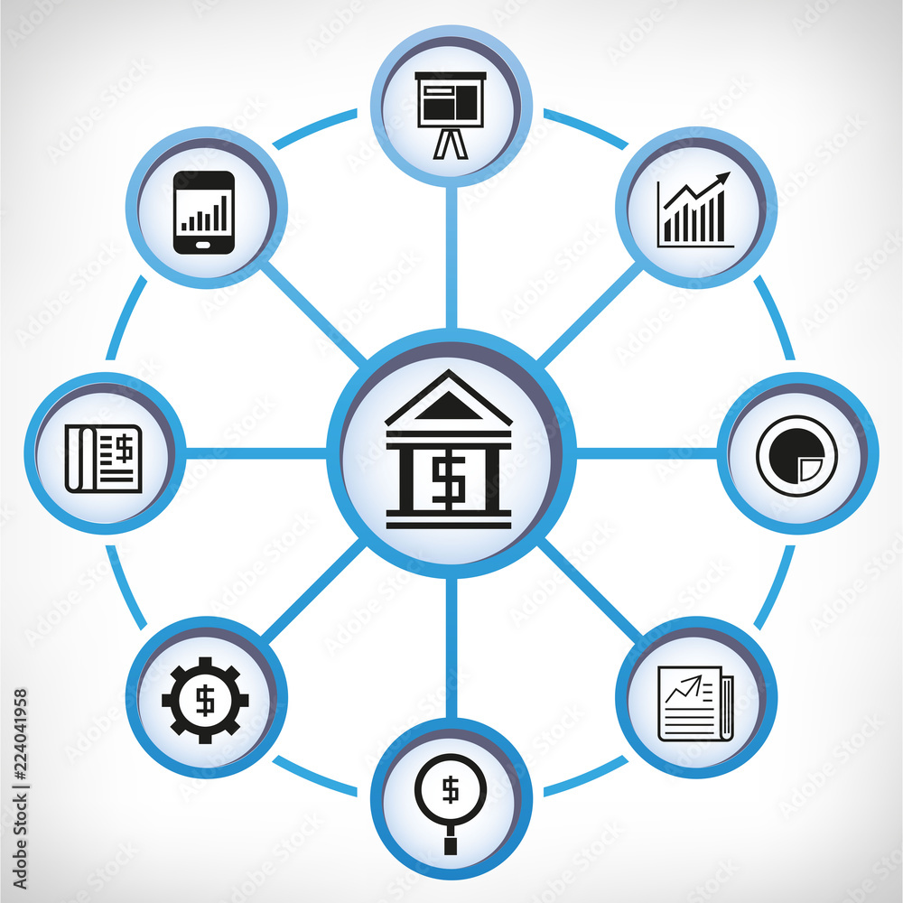 banking and financial icons in circle diagram banking and financial icons in circle diagram