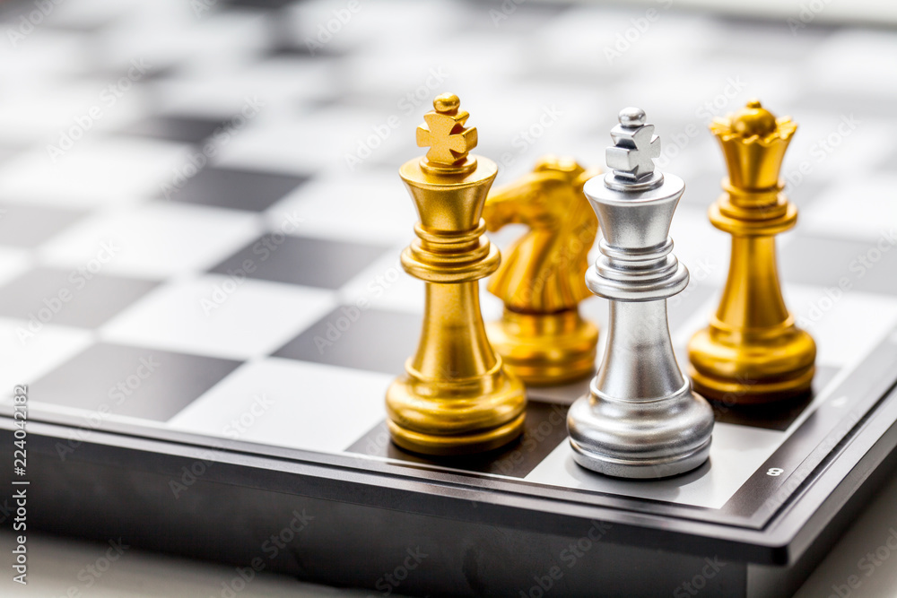 Detailed chessboard with chess during a check mate Stock Photo