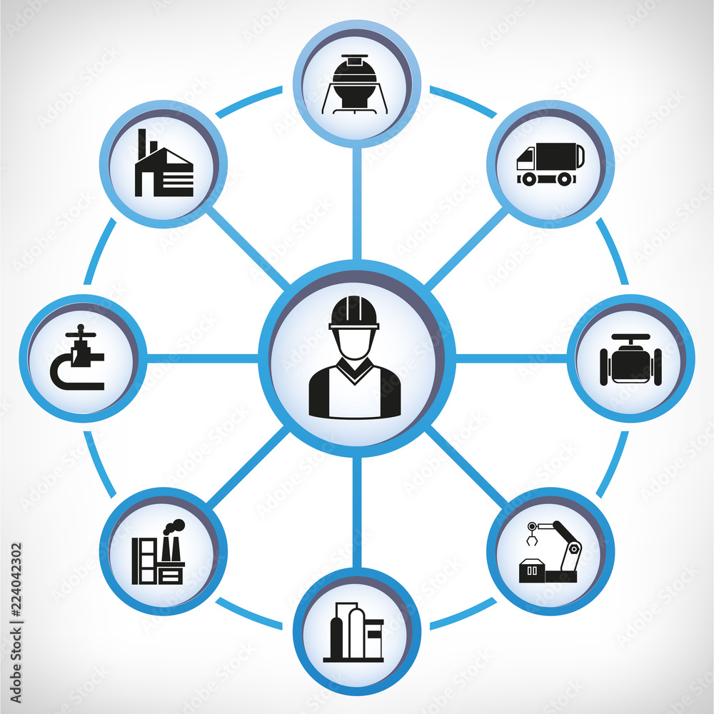 engineering and construction icons in circle diagram