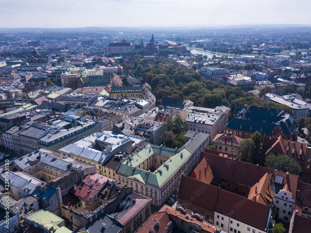 Fototapeta premium Old Town in Krakow from a bird's eye view, Poland