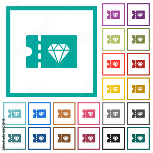 Jewelry store discount coupon flat color icons with quadrant frames
