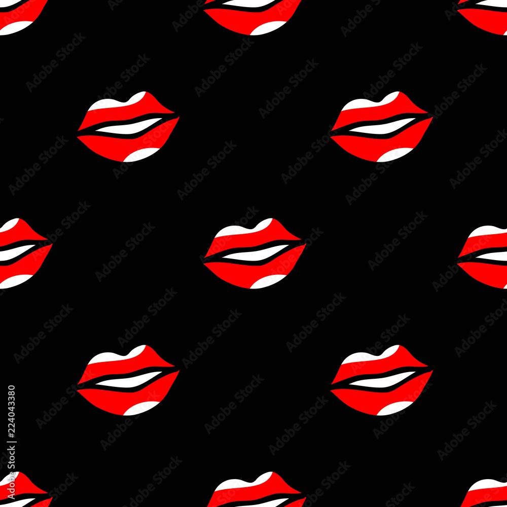 red lips pattern in cartoon style on black background red lips pattern in cartoon style on black background