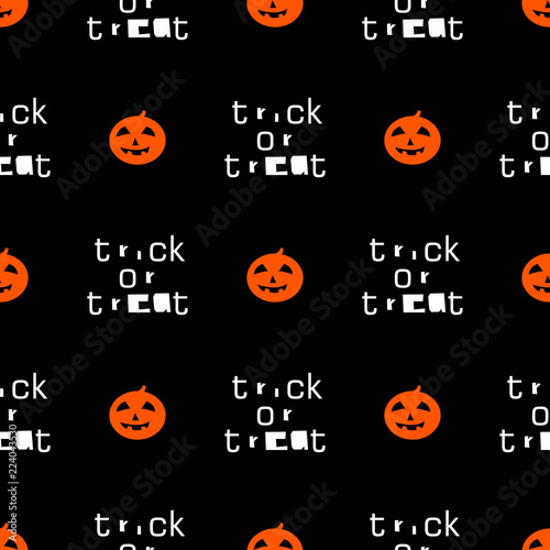 cute pumpkin halloween pattern on black background with slogan