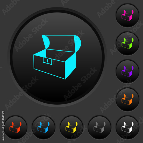 Empty open coffer dark push buttons with color icons