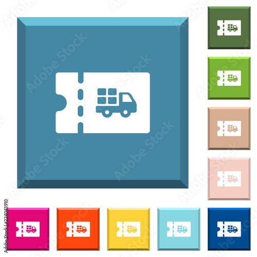 Delivery discount coupon white icons on edged square buttons