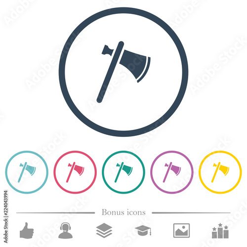 Single tomahawk flat color icons in round outlines