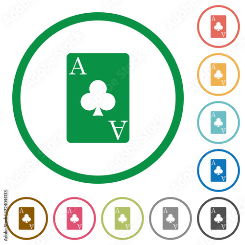 Ace of clubs card flat icons with outlines