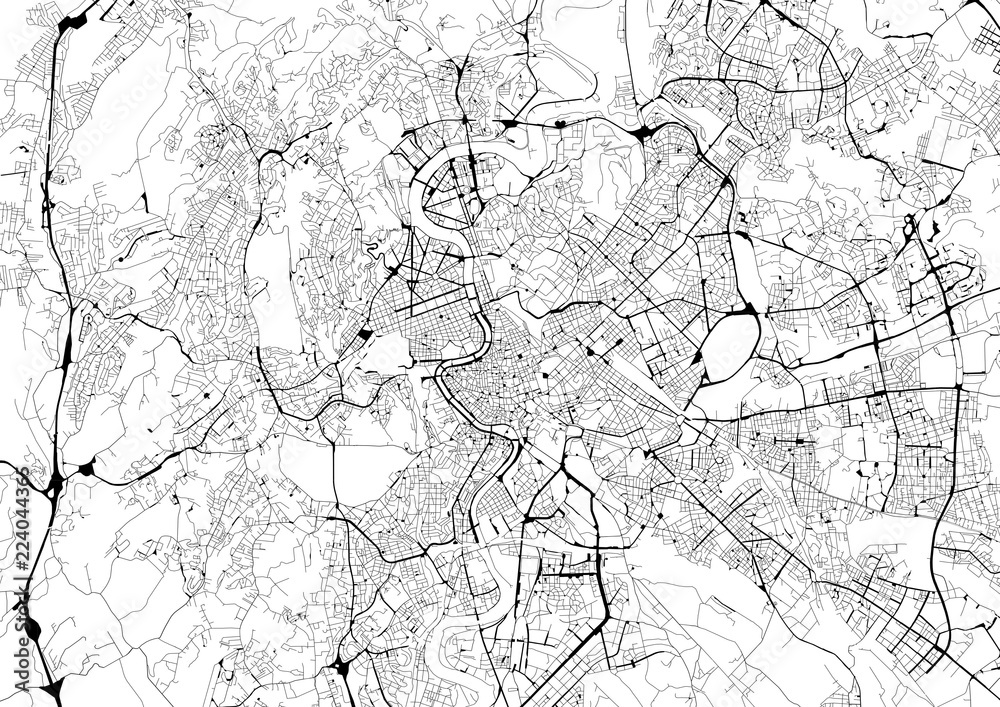 Monochrome city map with road network of Rome