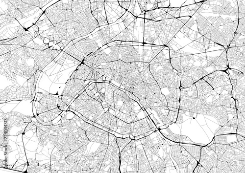 Monochrome city map with road network of Paris