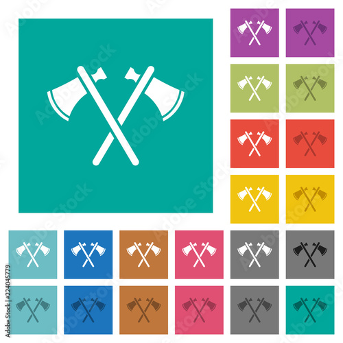 Two tomahawks square flat multi colored icons