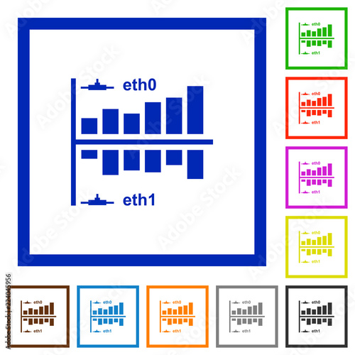 Network statistics flat framed icons photo